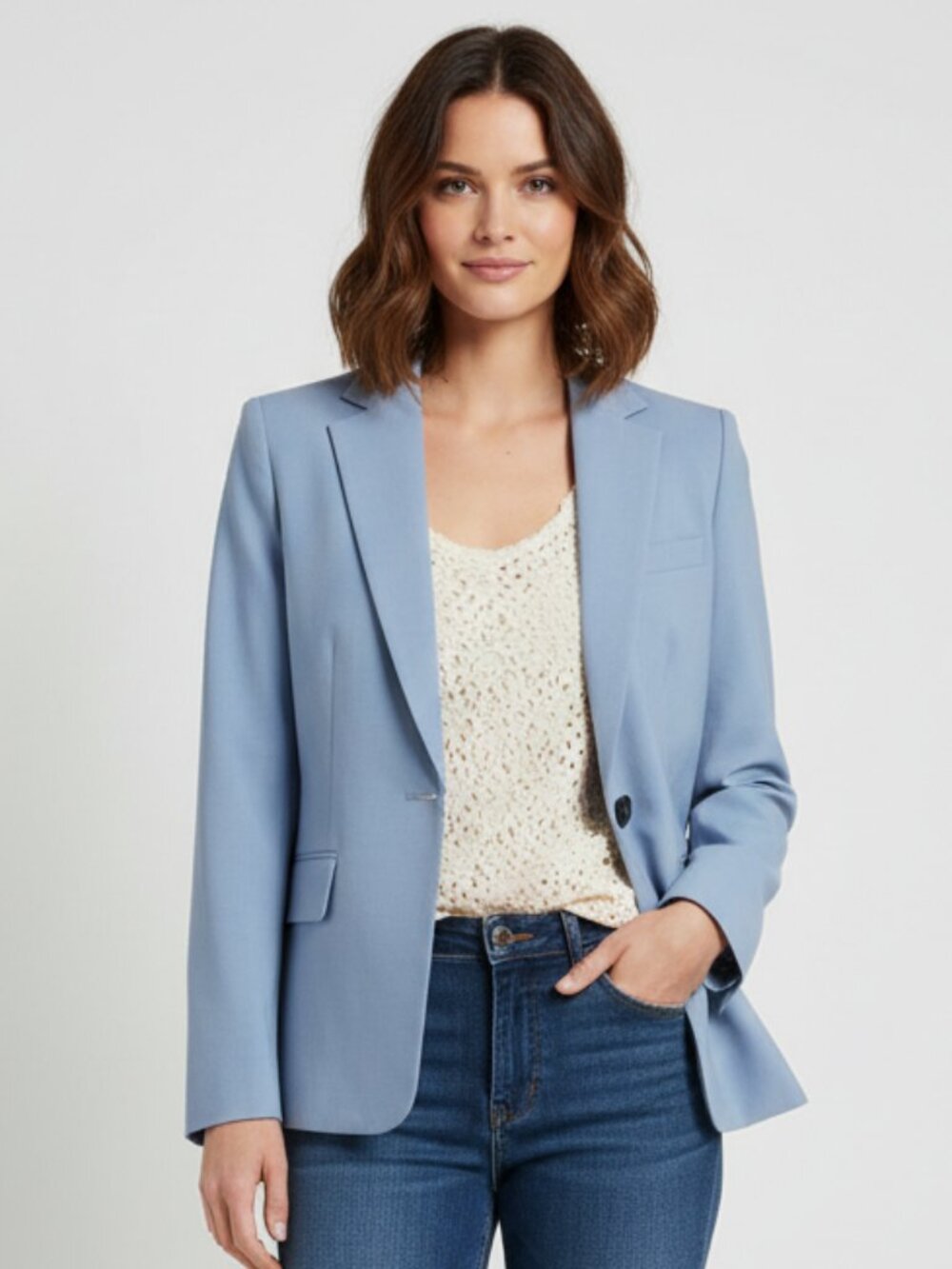 Theory Wool Blend One Button Blazer Navy Size 0 Career Workwear Jacket